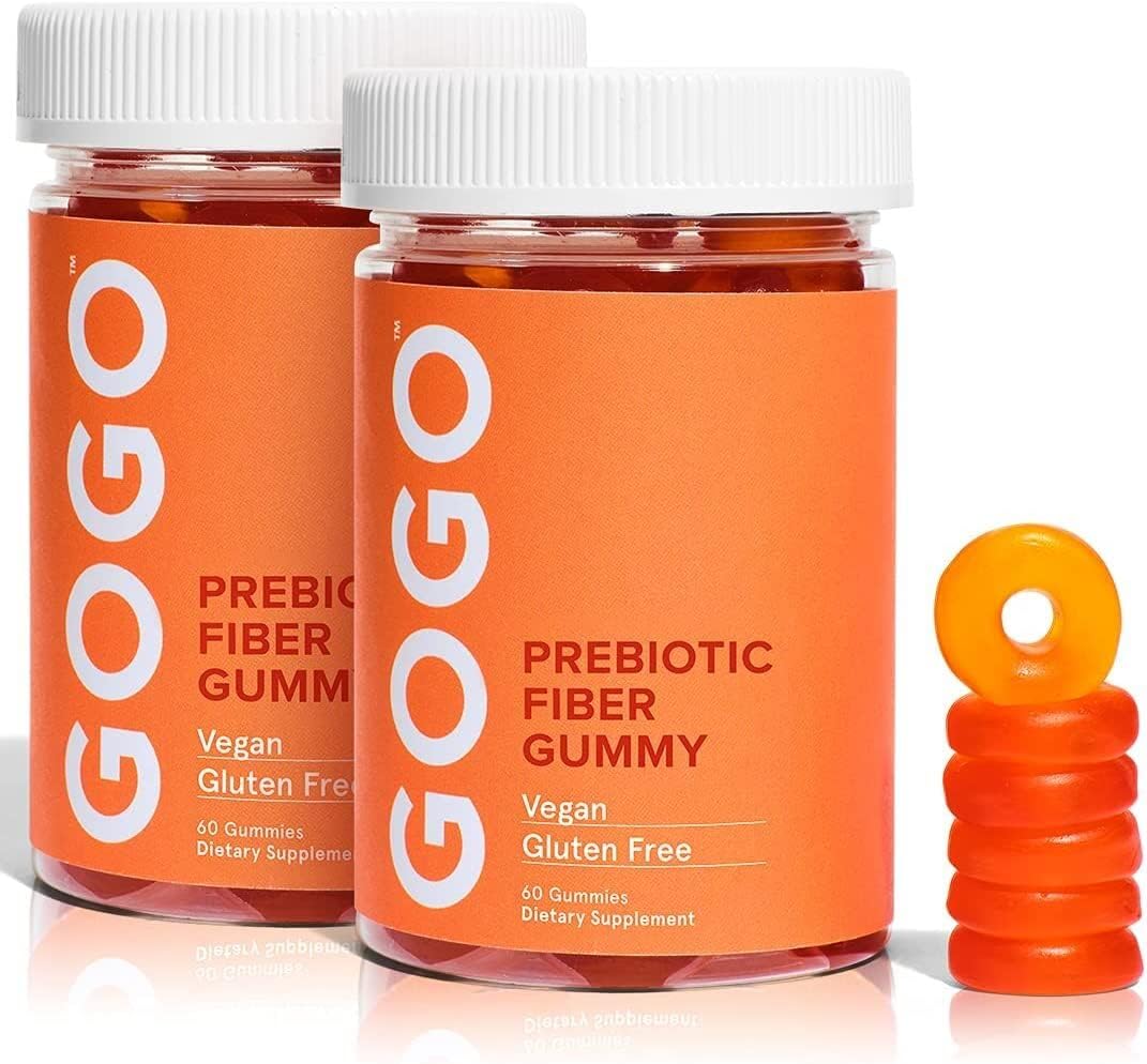 GOGO Fiber Gummies for Adults - Prebiotic Chicory Root Inulin Fiber Supplement - Daily Gummy Fiber for Gut Health, Constipation Relief and Weight Management, 60 Count (Pack of 2) Pack of 2