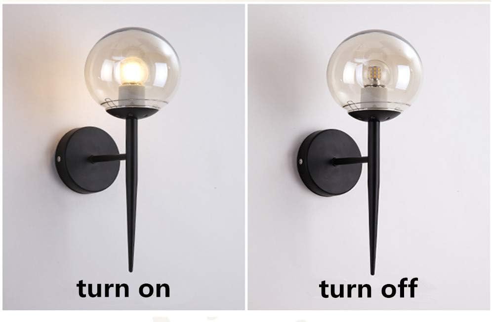BOKT Lighting 1-Light Mid-Century Modern Industrial Wall Sconces Glass Globe Wall Lamp Black Wall Light (2 Pack)