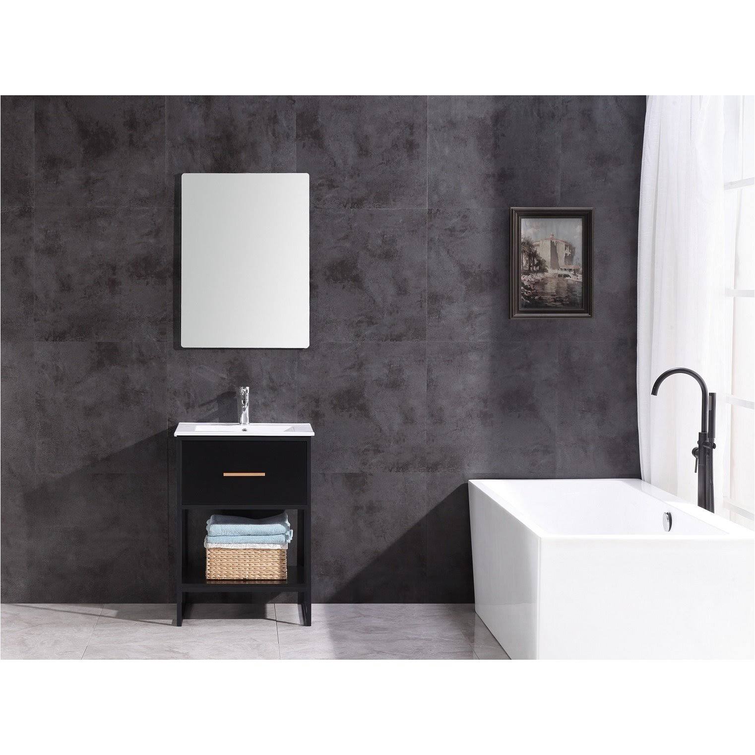 Legion Furniture WH7024-BB-PVC 24 inch Black Finish Sink Vanity with Black Metal Frame