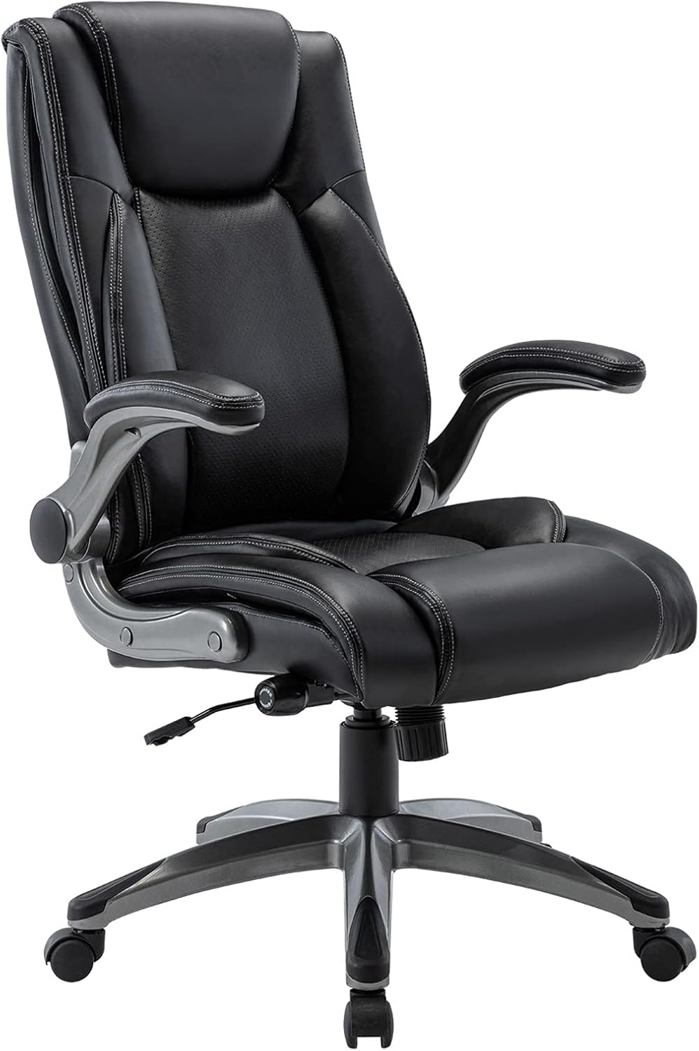COLAMY Office Chair High Back Executive Computer Desk Chair - Flip-up Arms and Adjustable Lumbar Support Rock Tension Swivel Chair Thick Padding for Comfort and Ergonomic Design (Black)
