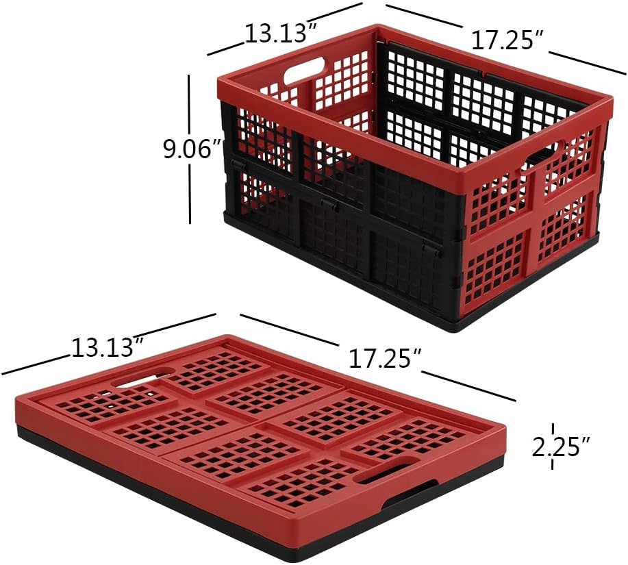 Qqbine 34 L Plastic Stackable Collapsible Crate, Folding Milk Crate, 4 Packs Pack of 2