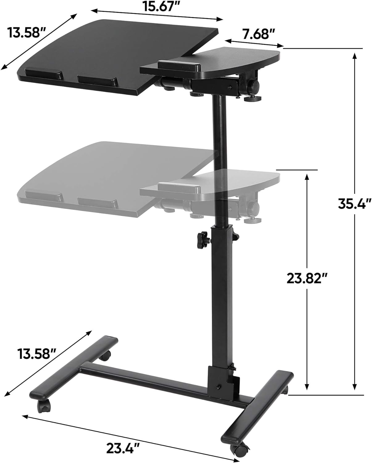 Smartxchoices Angle Height Adjustable Laptop Stand Rolling Desk Cart, Mobile Laptop Computer Holder w/Side Table and Casters - 180° Tilt 360° Swivel Pack of 2