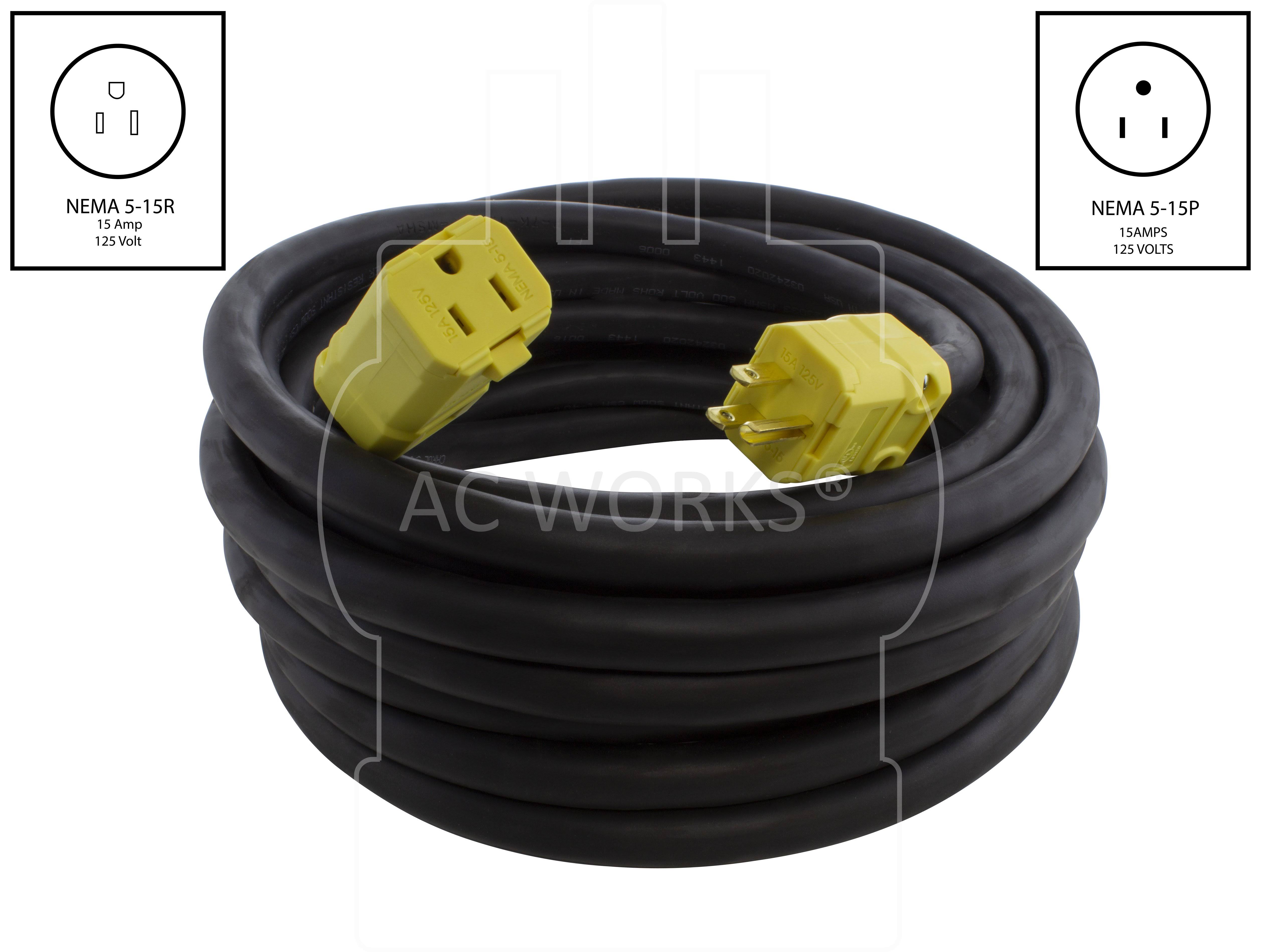 AC Works [SD515PR] SOOW 10 Gauge NEMA 5-15 15A 125V Over Kill Super Duty Rubber Extension Cord 75ft.