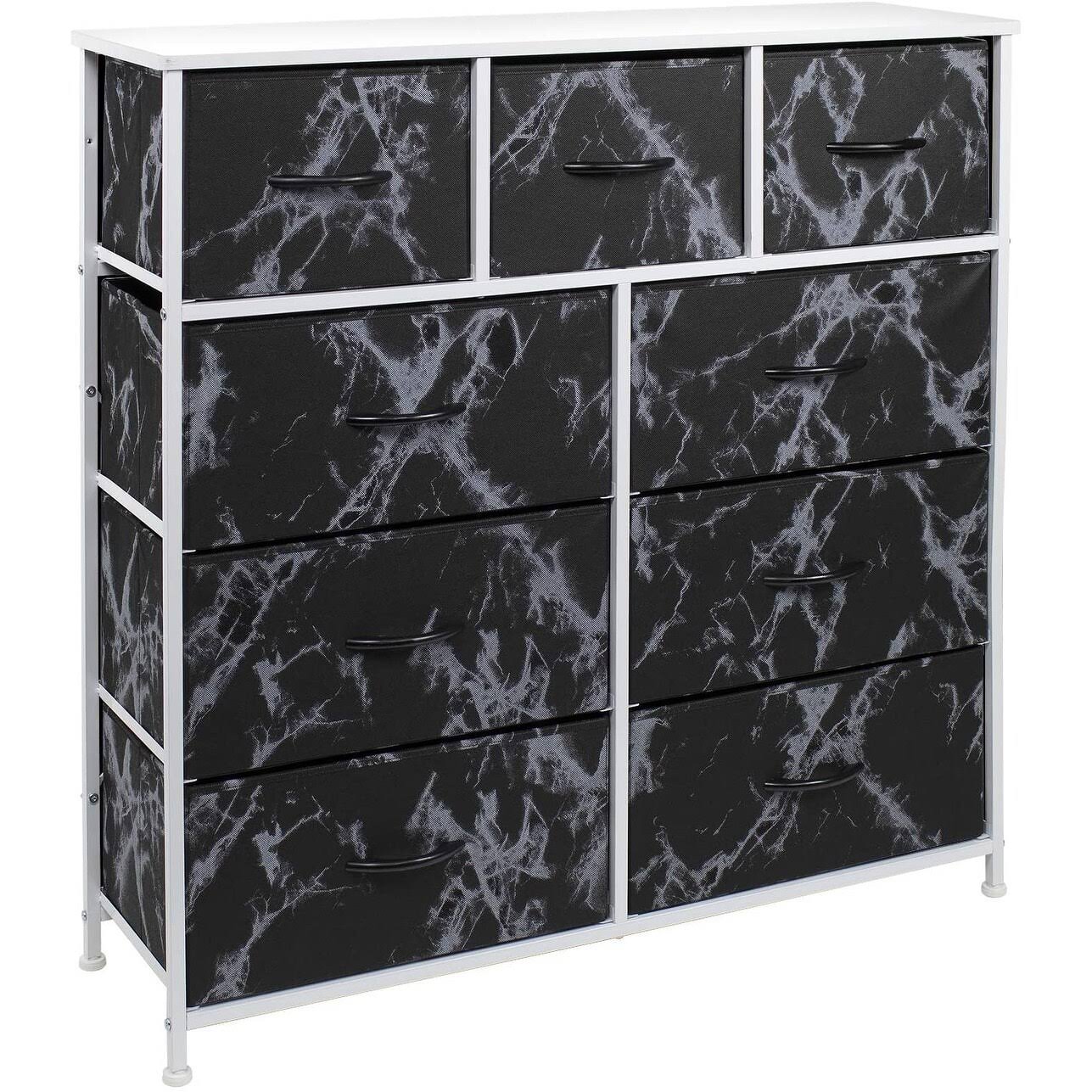 Sorbus 9-Drawers Chest Dresser - White Frame, Black Marble