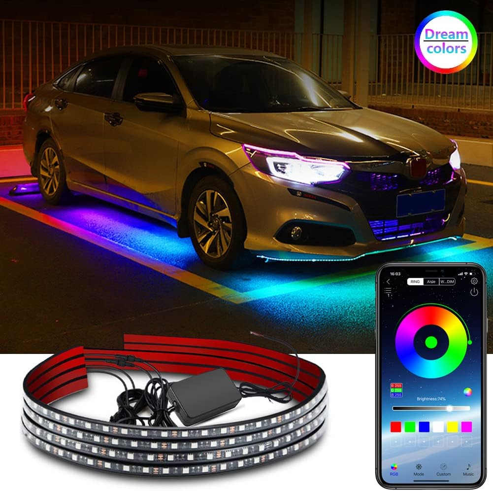 Car Underglow Lights, LEDCARE Exterior Car LED Strip Lights with Wireless APP Control, 250 LEDs 16 Million Colors Music Sync Neon Accent Lights Kit, Waterproof Under Car Lights (Chasing Dream Color) Pack of 2