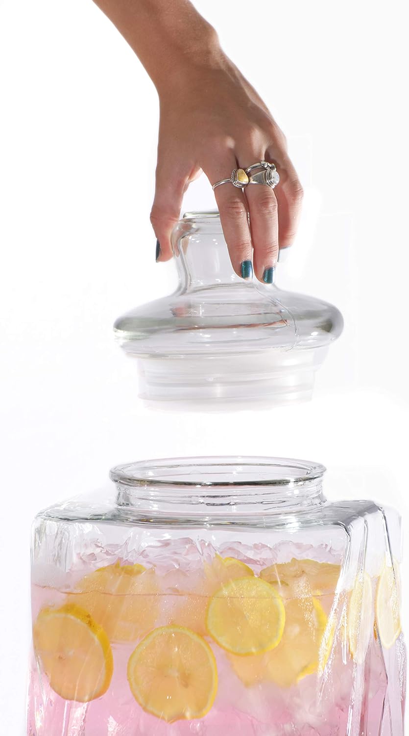 Glacial Ice Design Glass Beverage Dispenser with SS Spigot and Stand - 2.5 Gal Pack of 2