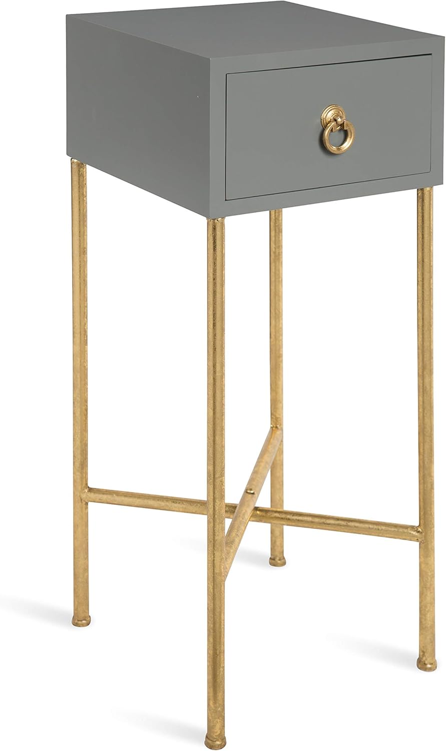 Kate and Laurel Decklyn Modern Glam Wood Side Accent Table with Drawer, Navy/Gold