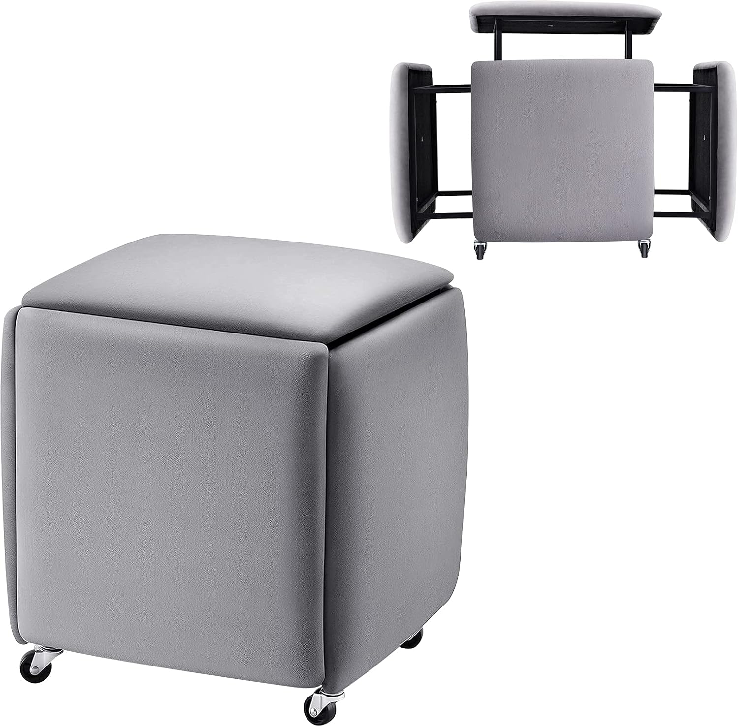 NAIYUFA Stool Set Modern Ottomans Set of 5 Backless Chairs with Wheels Stackable Bar Stool for Living Room,Dinning,Kitchen Blue