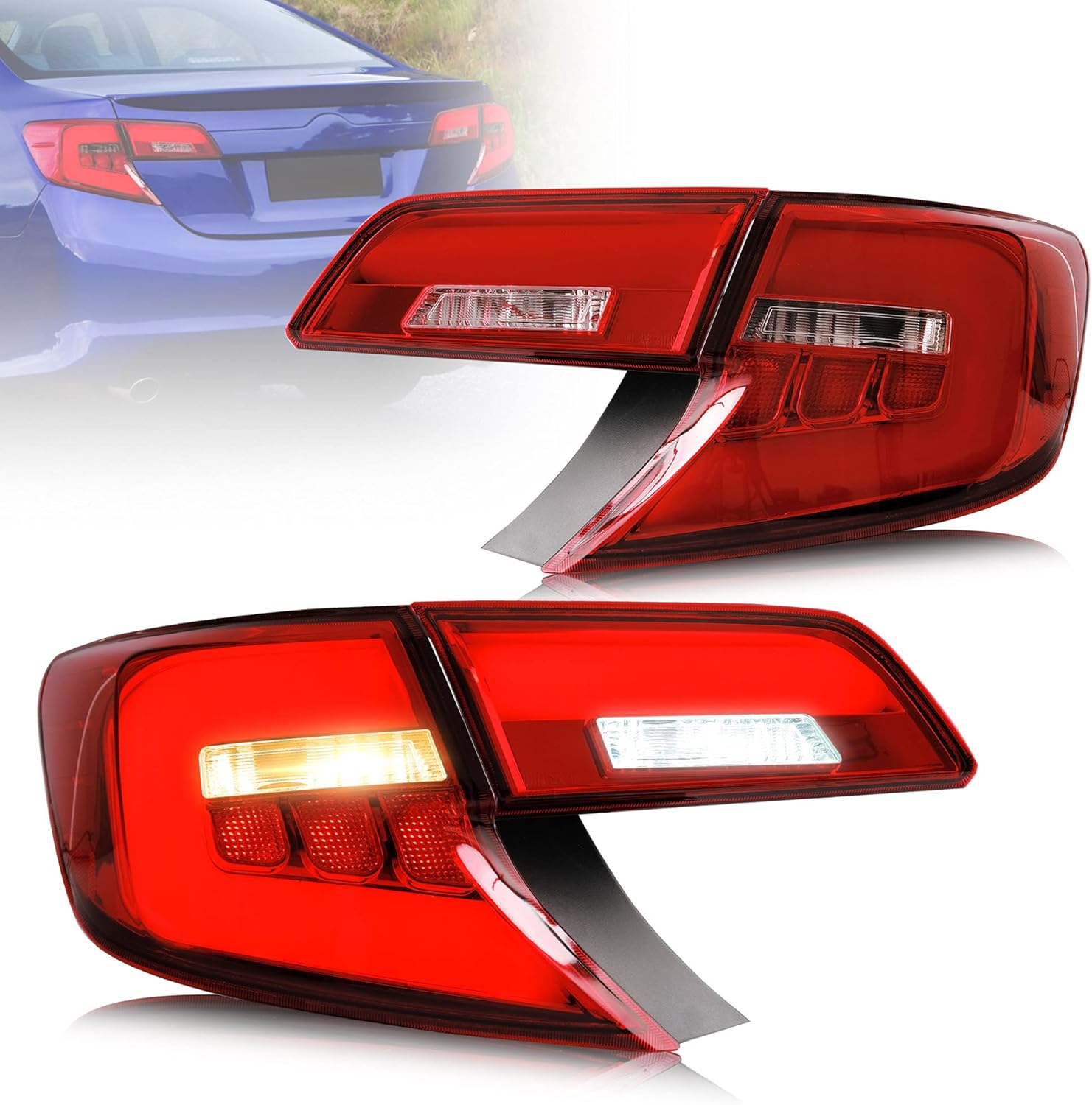 VLAND LED Red Tail Lights Compatible For [ Toyota Camry 2012 2013 2014 ] With LED Running & Brake Lights, Turn Signal & Reverse Lights (No included the bulbs, Use your Factory halogen)