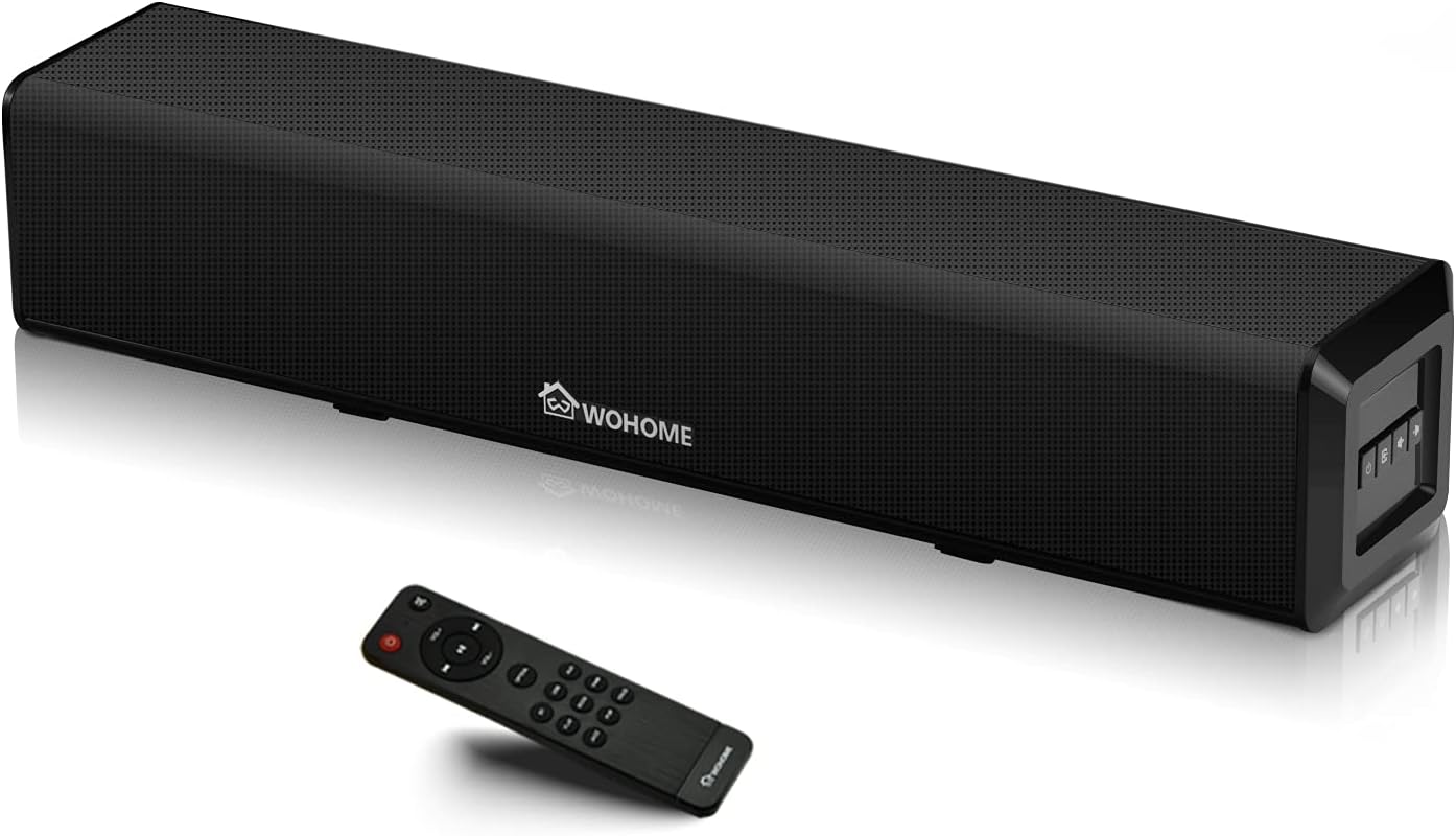 Wohome Small Sound Bars for TV, 50W 16-Inch Ultra Slim Mini Surround Soundbar Speakers System with Wireless Bluetooth 5.0 Optical AUX USB Connection, 5 Equalizer Modes, for 4K & HD TVs, Model S66 Pack of 2