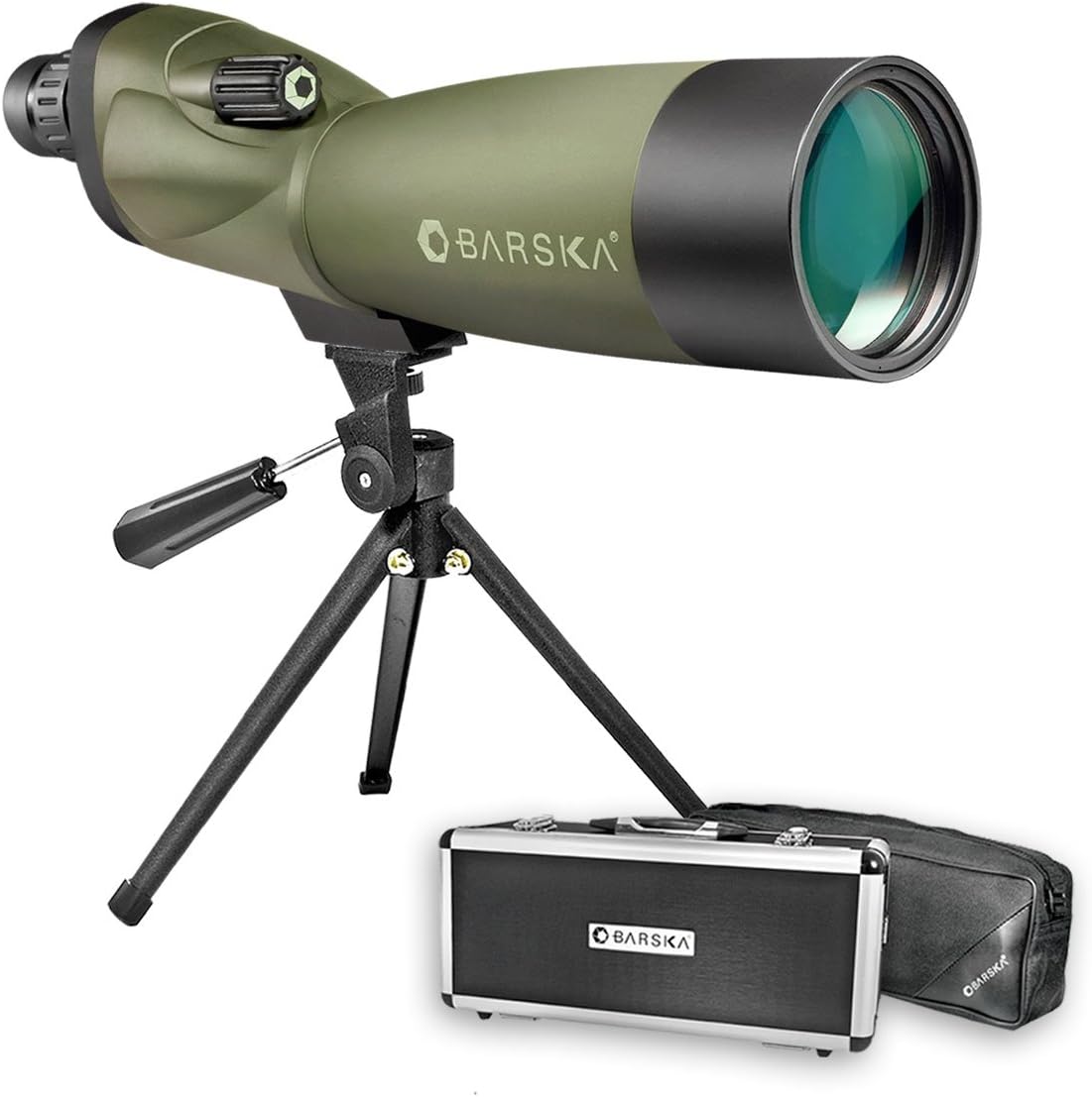 BARSKA Blackhawk 20-60x70 Waterproof Straight Spotting Scope w/ Tripod, Soft Carry Case & Premium Hard Case