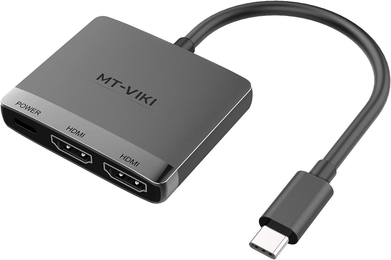 MT-VIKI Type USB C to Dual HDMI Adapter, 3 in 1 Thunderbolt 3 to 2 hdmi with 1 PD Port Pack of 2