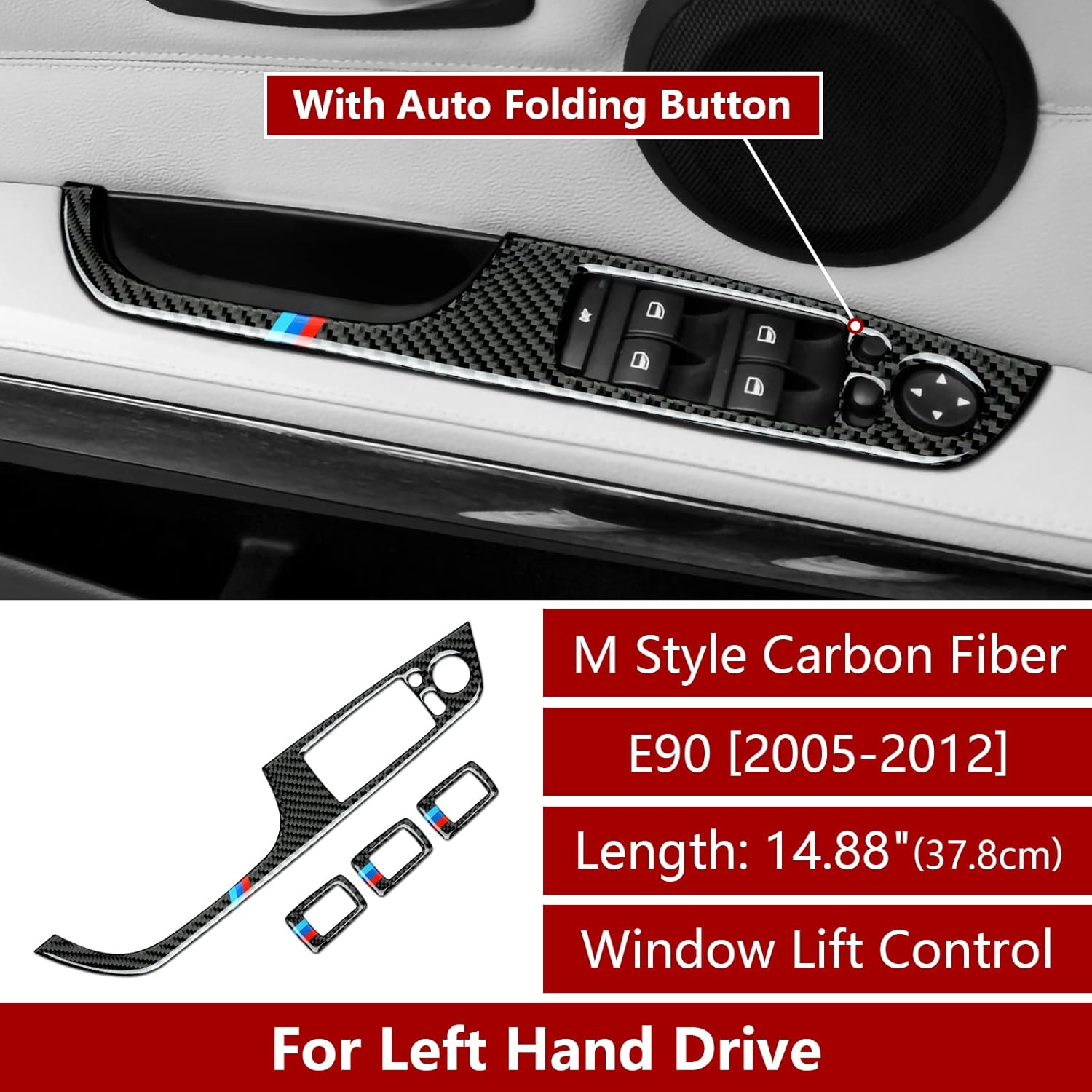 Car Window Lift Trim Switch Panel Sticker Decal Carbon Fiber Trim fits for BMW E90 E92 Interior Accessories (14.88