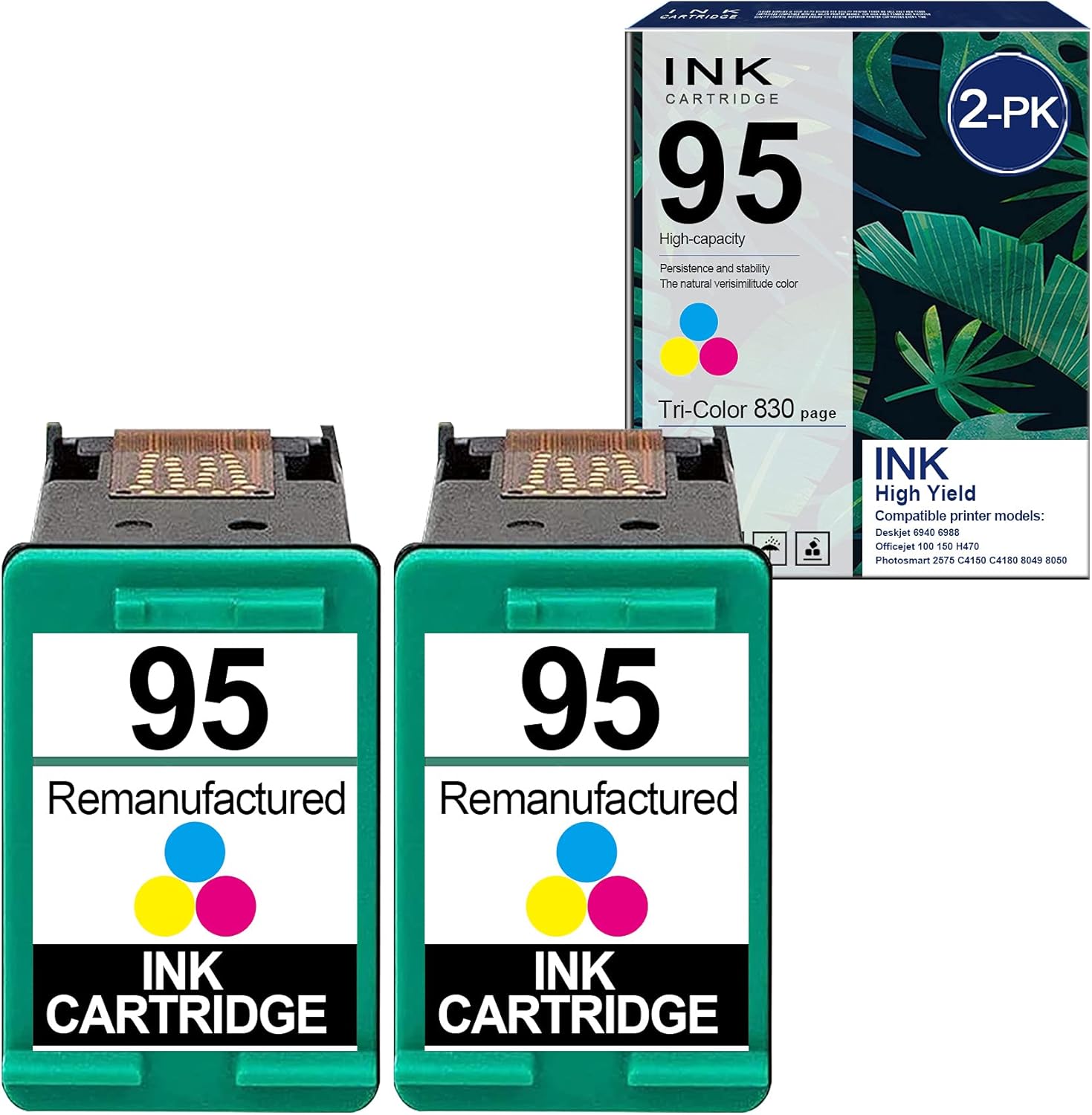 95 | C8766WN Remanufactured 95 Ink Cartridge (Tri-Color,2 Pack) Replacement for HP Deskjet 6940 6988 Officejet 100 150 H470 Photosmart 2575 C4150 C4180 8049 8050 Ink Printer Pack of 2