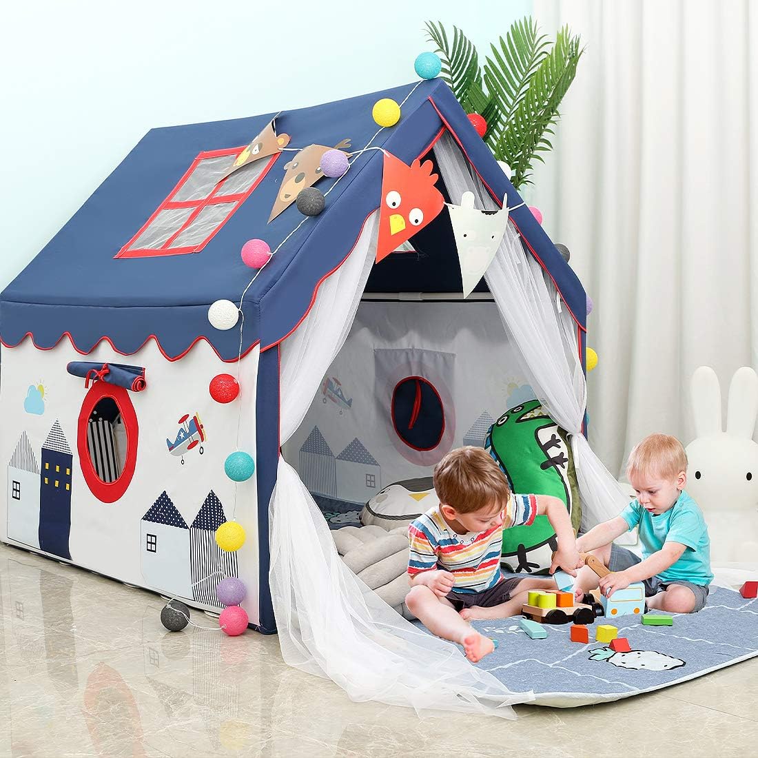 YOIKO Kids Play Tent for Boys, Large Toddlers Tent Indoor and Outdoor Playrooms, Children's Game Astronaut Space World Playhouse Gift Toys, Kids Castle Large Fairy Playhouse Tent with Lighted Balls