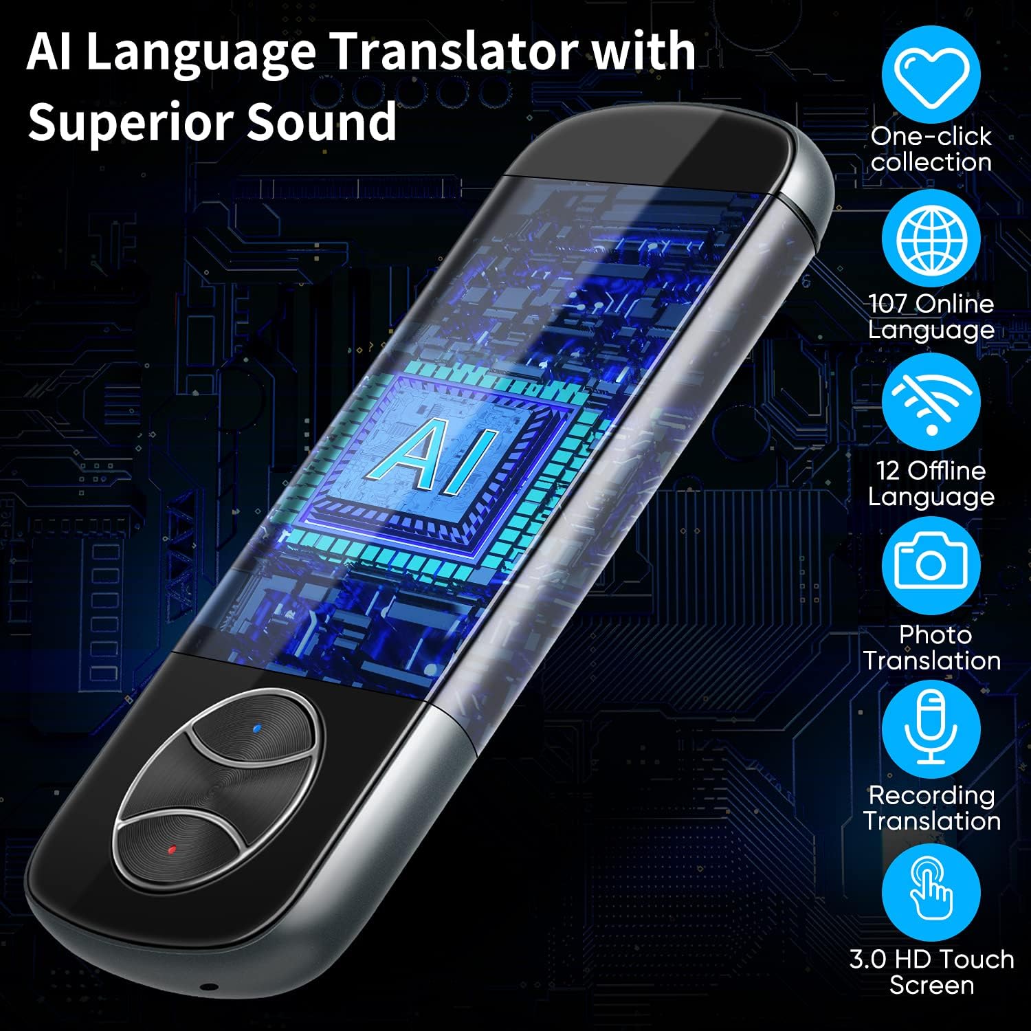 Language Translator Device,2021 Newest 127 Languages Two Way Portable Instant Voice Translator, Smart Real-Time Offline/WiFi/Hotspot Accuracy Translator with 3.0 HD Touch Screen