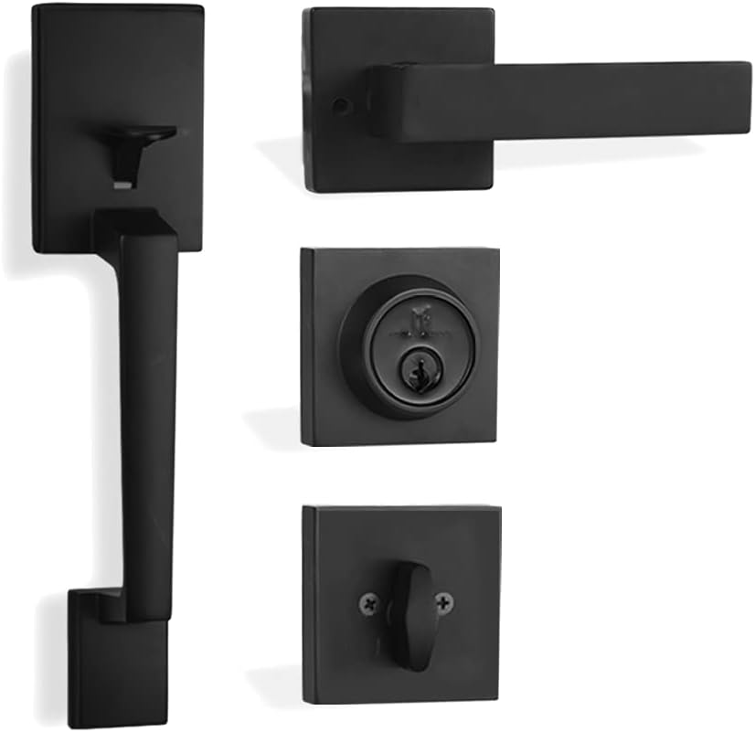 Entry Door Handleset in Matte Black Finish - Single Cylinder Handleset with Lever for Entrance and Front Doors - Modern Door Handles with Design for Left and Right-Handed Doors Pack of 2