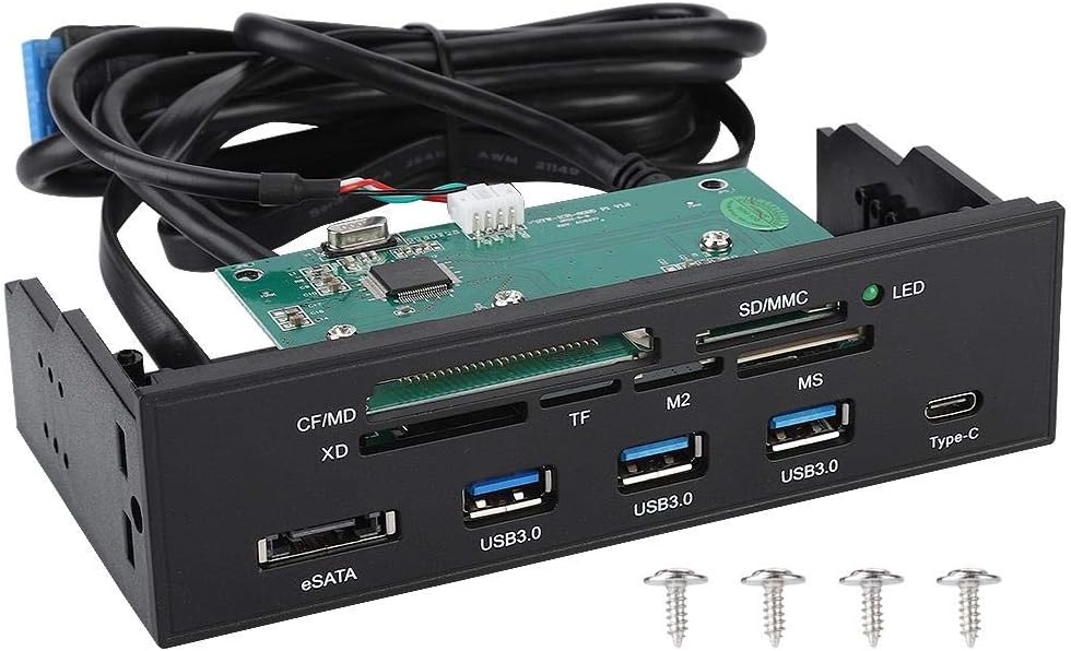 ASHATA Front Panel Hub 11 Port PC Front Panel with USB 3.0 Ports USB 3.1 eSATA Port and 6 Card Slots Built-in Card Reader Support M2 MSO Memory MS XD 64G CF Card Fits Any 5.25” Computer Case Front Bay Pack of 2