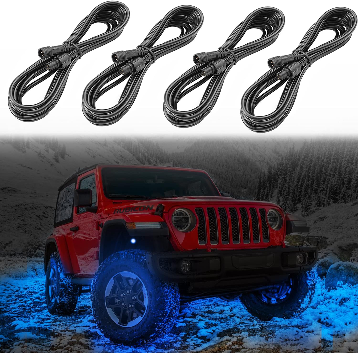 OHMU 10FT 4Pin Extension Wire Cable for RGB Multicolor LED Rock Lights or Whip Lights Connection Kits (4 Packs)