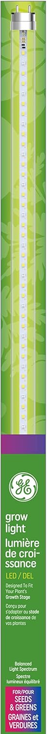 GE Grow LED Tube Light, For Seeds and Greens, Balanced Light Spectrum, Medium Base, 48-Inch T8 Bi-Pin Linear Tube Light, 18-Watt (Pack of 6)