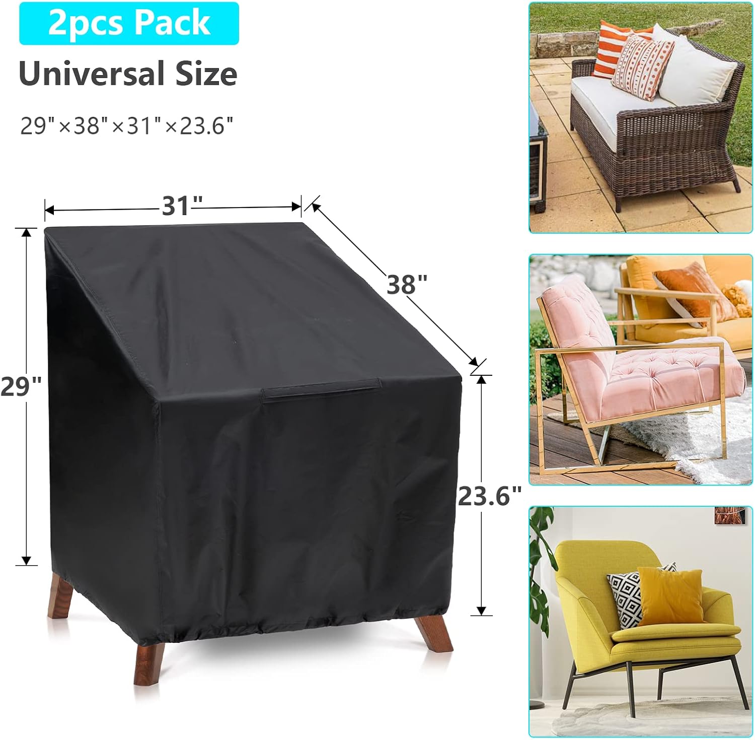HENAYUK Outdoor Chair Covers,2 Pack Waterproof Garden Patio Chair Covers Dust Proof, Rainproof and Snow Proof High Back Patio Stacking Chair Covers 29&times;38&times;31&times;23.6 in Outdoor Furniture Cover