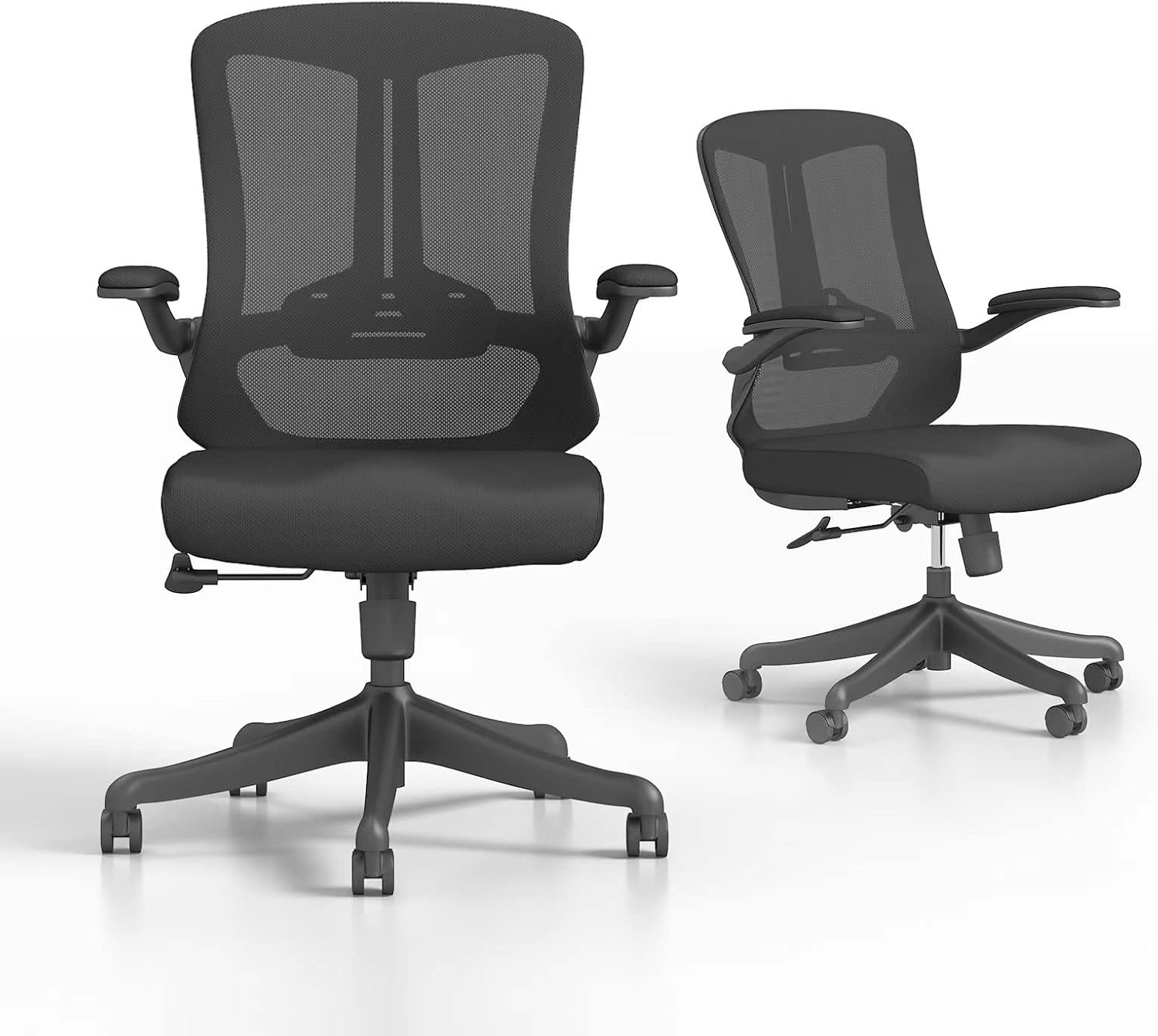 Eognyzie Ergonomic Office Chair Computer Desk Chairs with Lumbar Support & with Flip-up Arms, Comfortable Mid Back Mesh Office Chair, Executive Swivel Task Chair for Home Office Gaming （White）