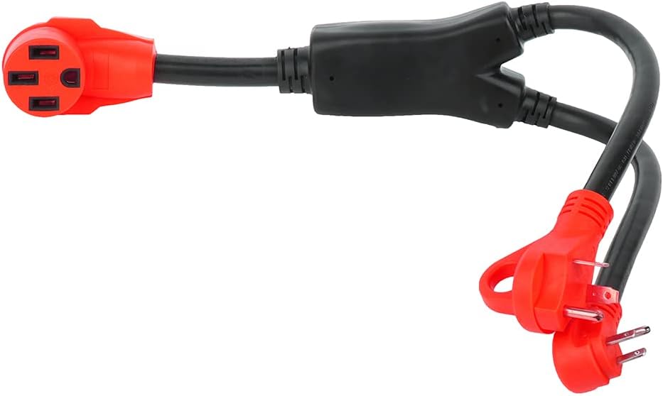SCITOO RV Y-Split Power Cord Adapter, 50 amp Female to (1) 30 amp - (1) 15 amp Male,Heavy Duty RV Electrical Cord Cable Adapter Pack of 2