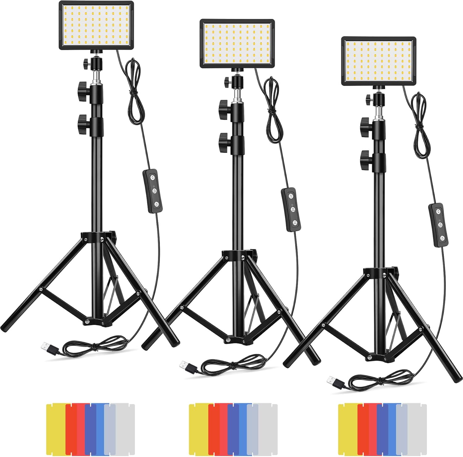 Led Video Lighting Kit Dimmable 5600K USB 70 LED Video Light with Mini Adjustable Tripod Stand and Color Filters for Table Top/Low Angle Photo Video Studio Shooting (3 Pack) Pack of 2