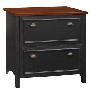 Bush Furniture Lateral File Cabinet 2 Drawer Antique Black Hansen Cherry WC53984