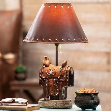 Lone Star Saddle Table Lamp - Cabin Lighting, Black Forest Decor