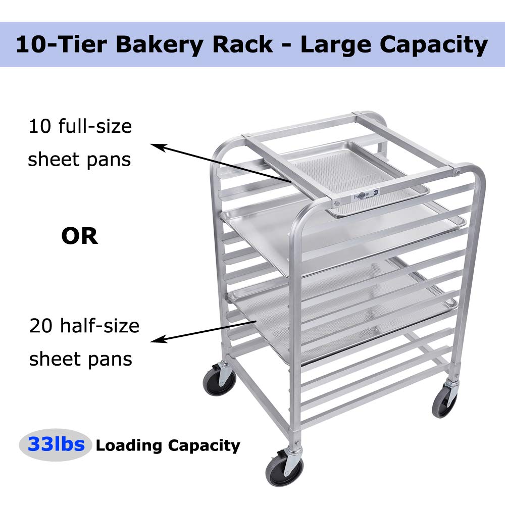 Profeeshaw Bun Pan Bakery Rack 10 Tier with Wheels, Aluminum Racking Trolley Storage for Half or Full Sheets