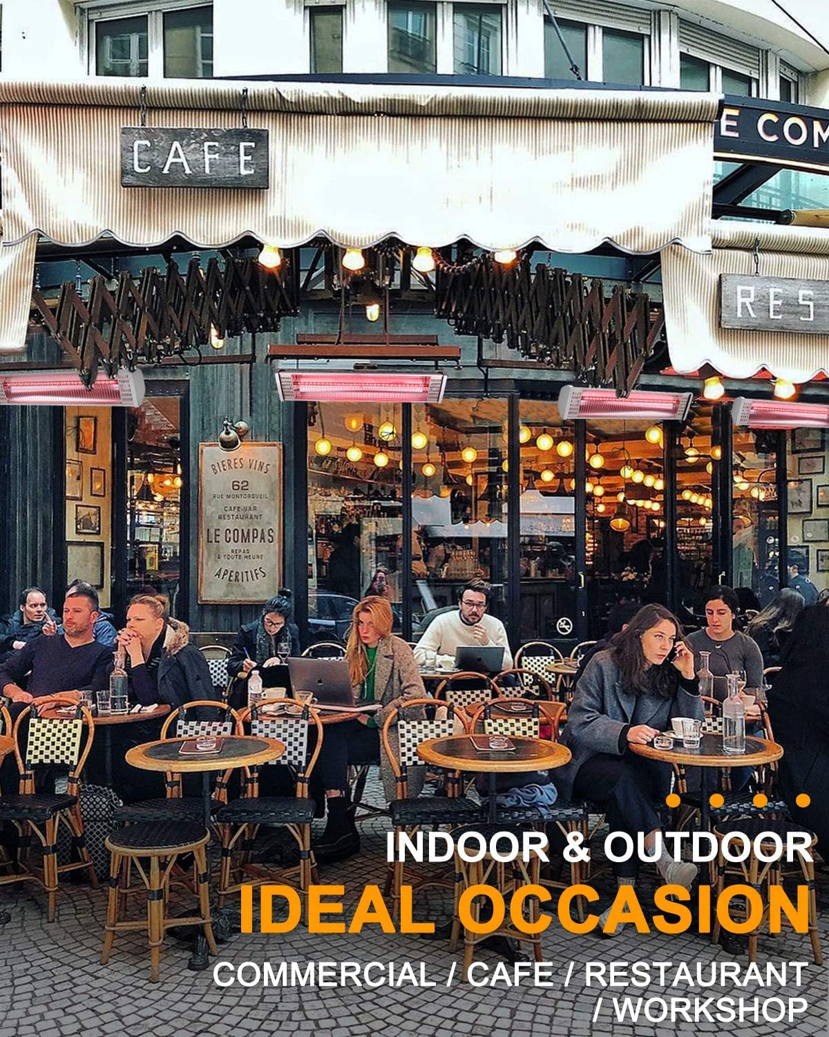 Star Patio Electric Patio Heater with Remote , Indoor / Outdoor Heater, Space Heater, Infrared Heater, Wall Mounted, suitable as Gazebo Heater, Balcony Heater, Garage Heater, 1530