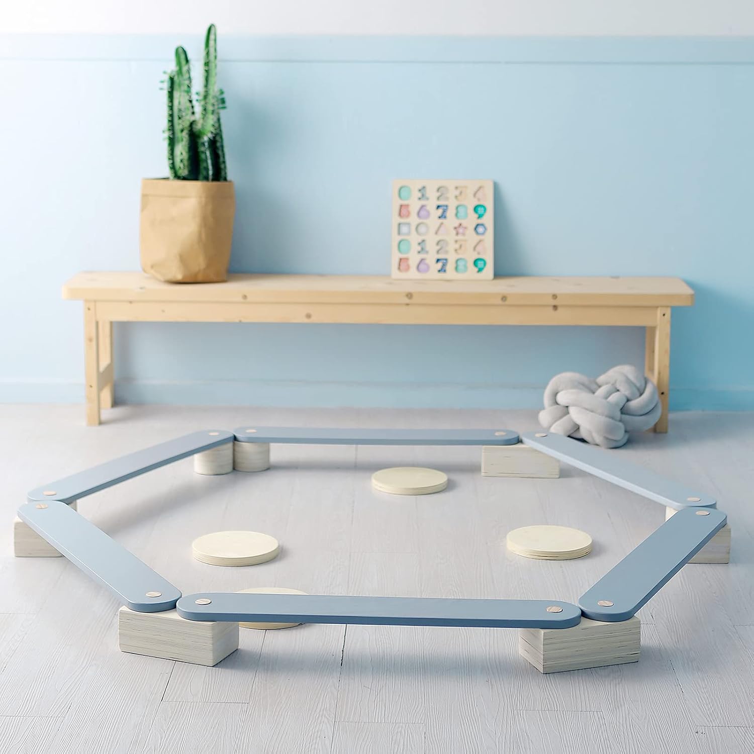 Avrsol Wooden Balance Beam for Kids Gymnastics Obstacle Course Montessori Furniture Balance Board for Child Play Gym - Grey