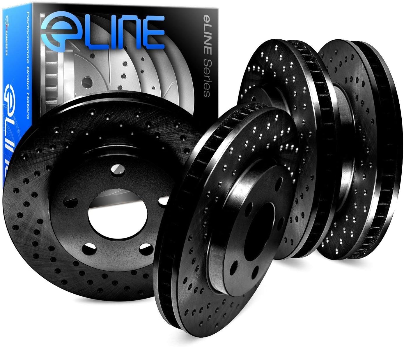 For 2006-2010 Hummer H3, H3T R1 Concepts Front Rear Black Zinc Cross Drilled Brake Rotors