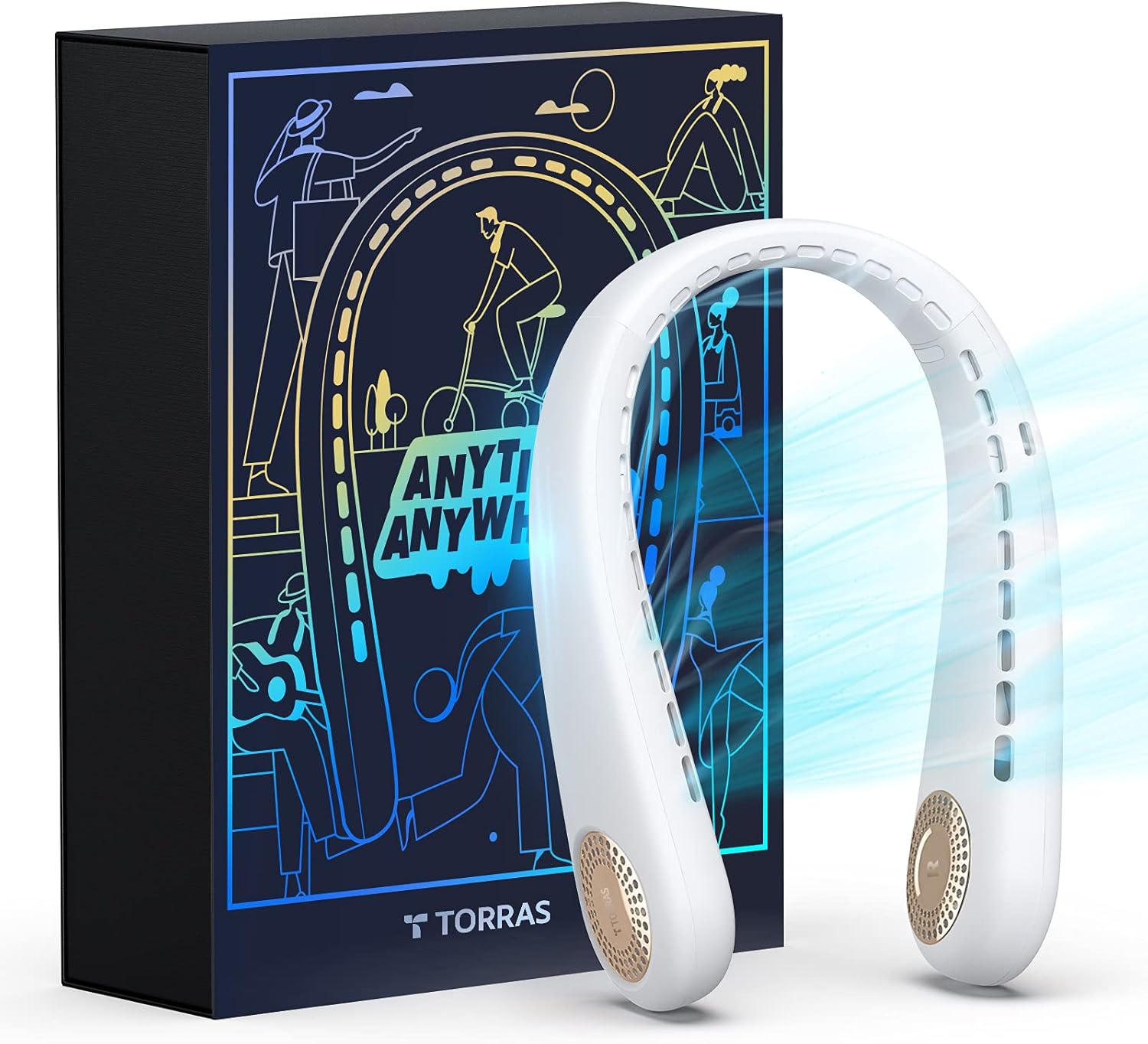 TORRAS L3 Portable Neck Fan 360&deg; Cooling Fan 8H Using Wearable Bladeless Neck Fans Wind up and down Personal Neck Fan 4000 mAh Rechargeable Fan for Travel/ Home/ Office, 3 Speeds Cooler(Pacific Blue)