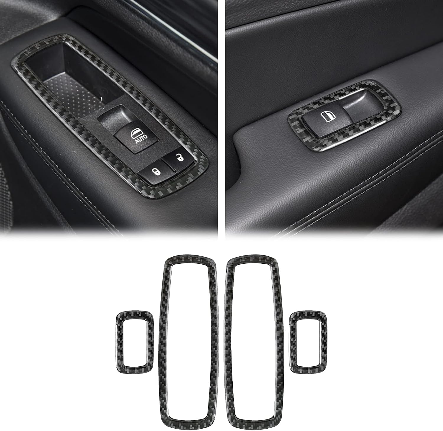 SUNJIKA Compatible with Carbon Fiber Interior Rasing Window Lift Switch Button Panel Frame Trim Sticker for Jeep Grand Cherokee 2014 2015 2016 2017 2018 2019 2020 2021 4PCS Black