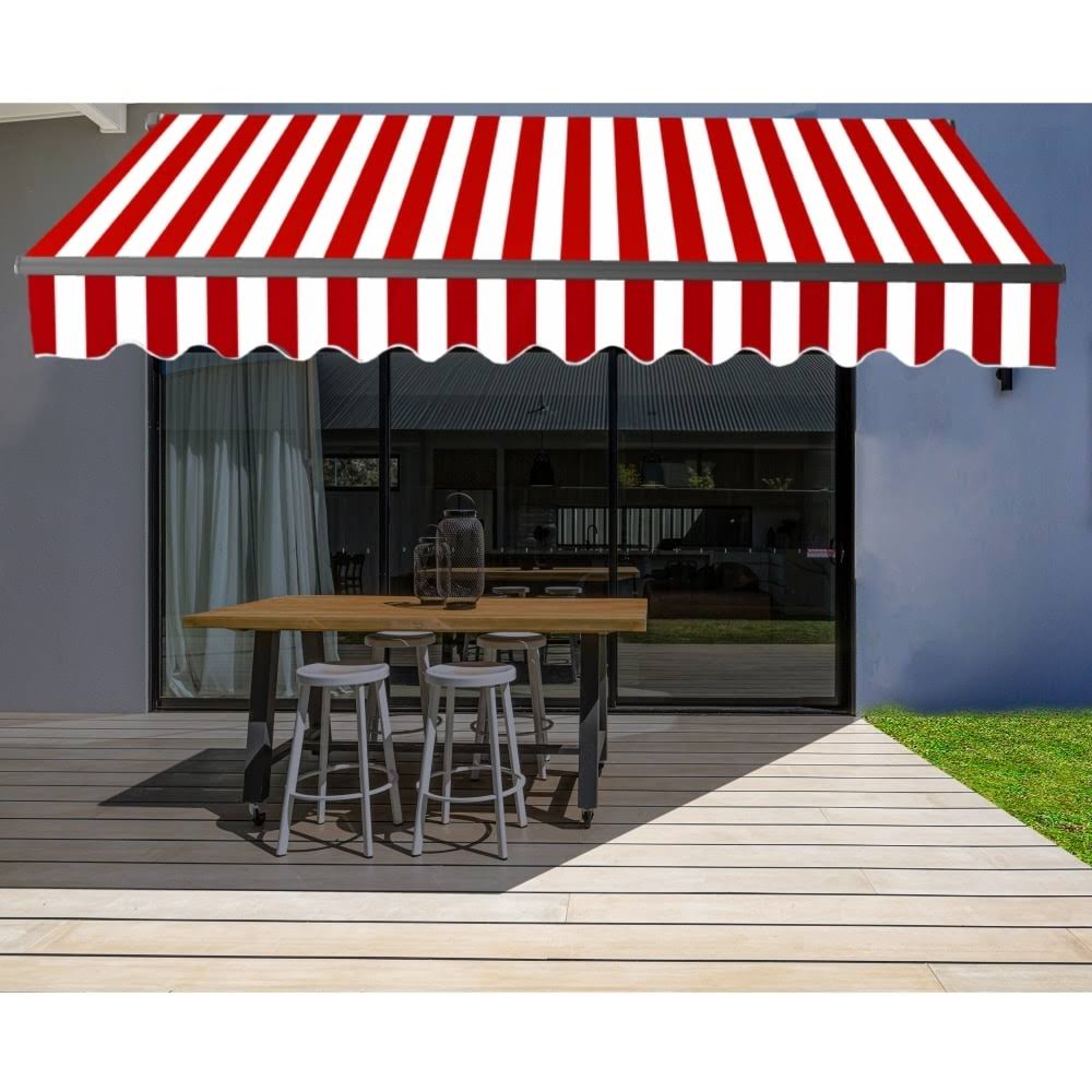 Aleko AB10X8RWSTR05 10 x 8 ft. Black Frame Retractable Home Patio Canopy Awning Red u0026 White