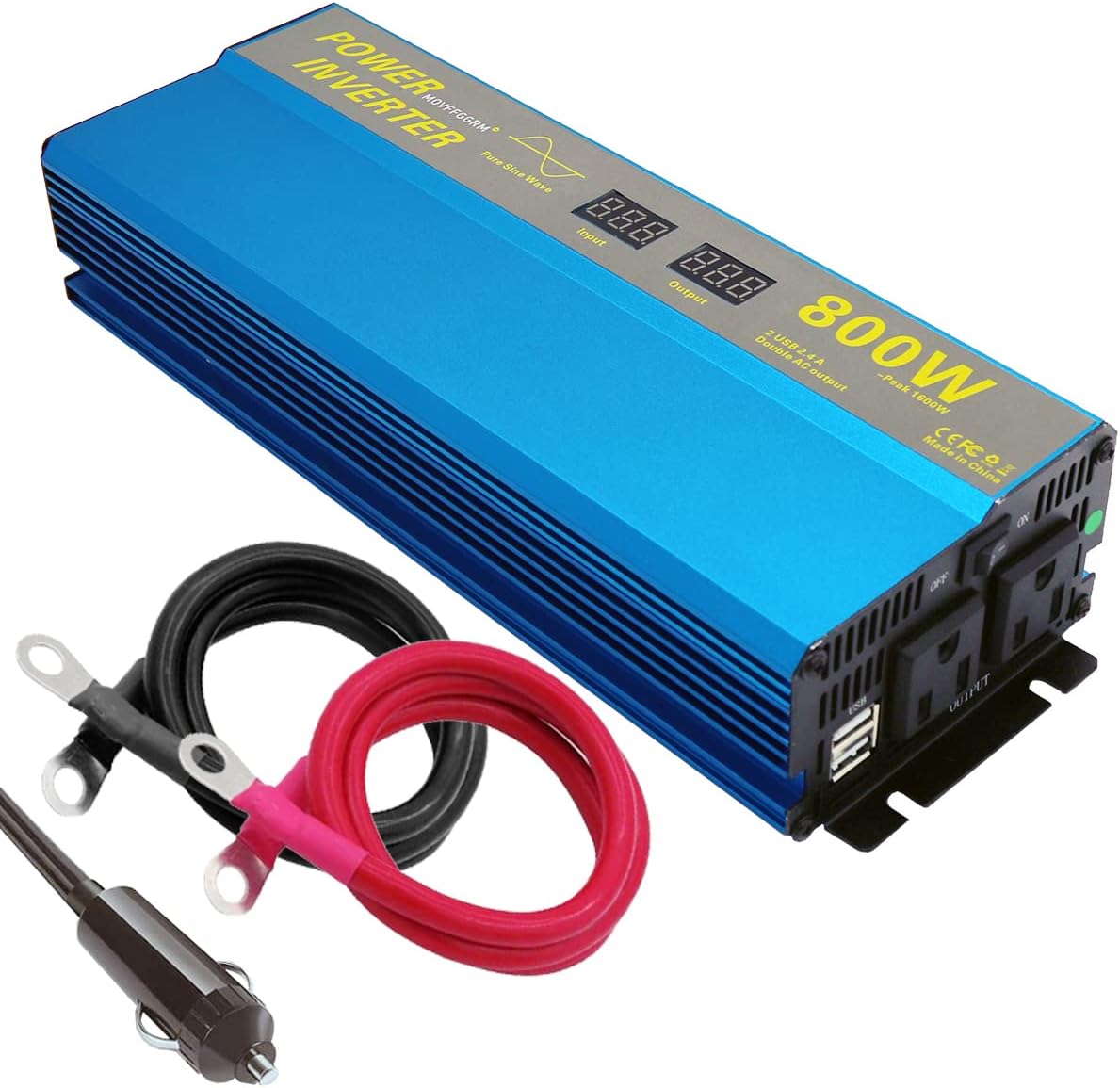 MOVFFGGRM 800W Pure sine Wave Power Inverter peak-1600 watt DC 12V to 110V AC Inverter with 2.4A Dual USB Car Adapter LCD Digital Display