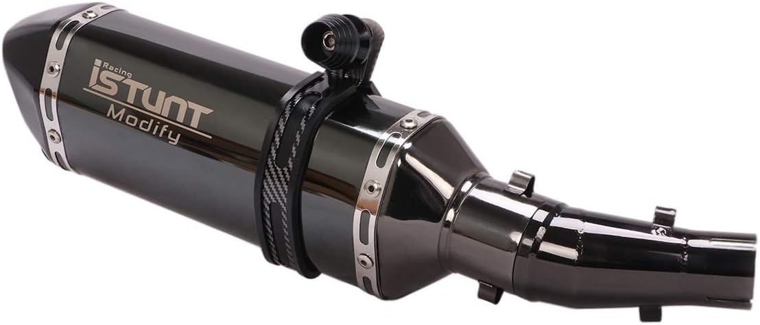 ISTUNT Motorcycle Slip on Half Exhaust System Muffler Pipe for KAWASAKI Ninja 300 Z250 Z300 2013-2017 Ninja 250R 2008-2017 Full Gossy Black