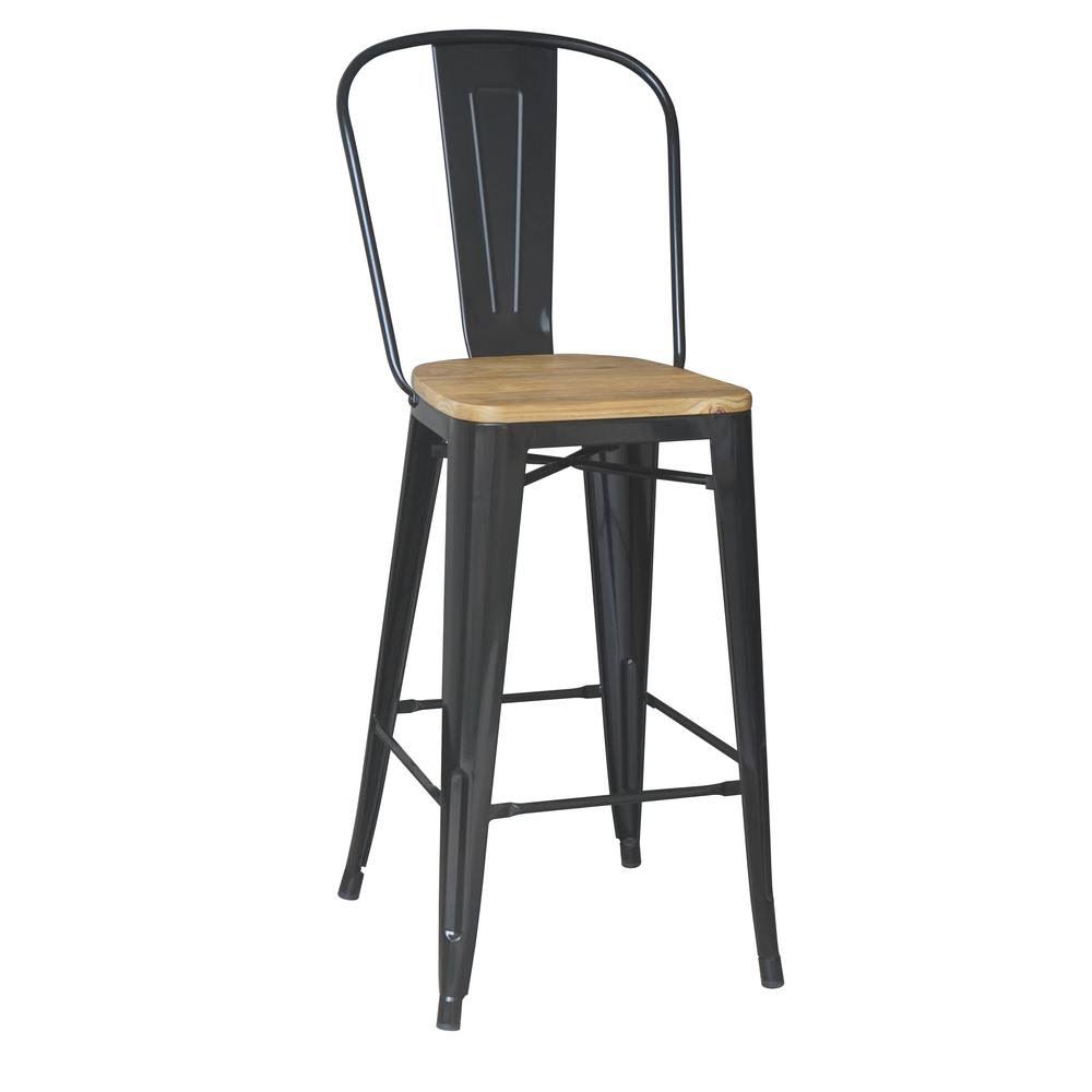 StyleWell 29 in. Black Backed Bar Stool (Set of 2), Natural/Black