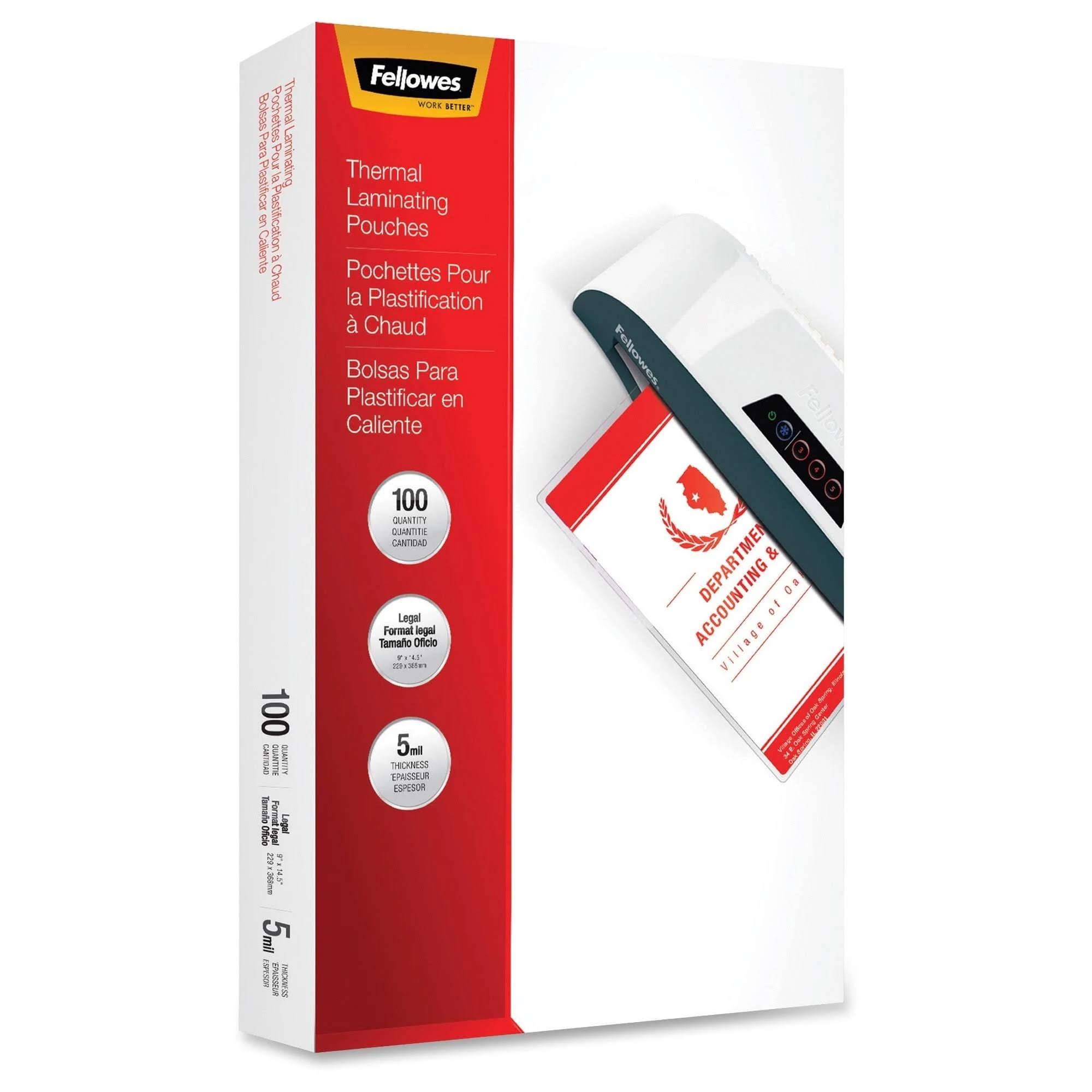 Fellowes 52045 100 Pack Laminating Pouches Legal 5mil