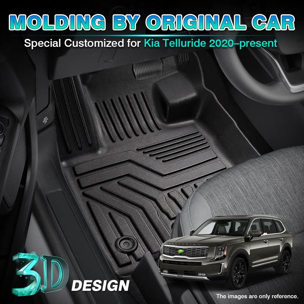 T TGBROS Custom Fit for Floor Mats 2020-2023 Kia Telluride 7-Seater (with 2nd Bucket Seats Without Center Console) All Weather Floor Liners Carpet 3 Row Liner Set Black