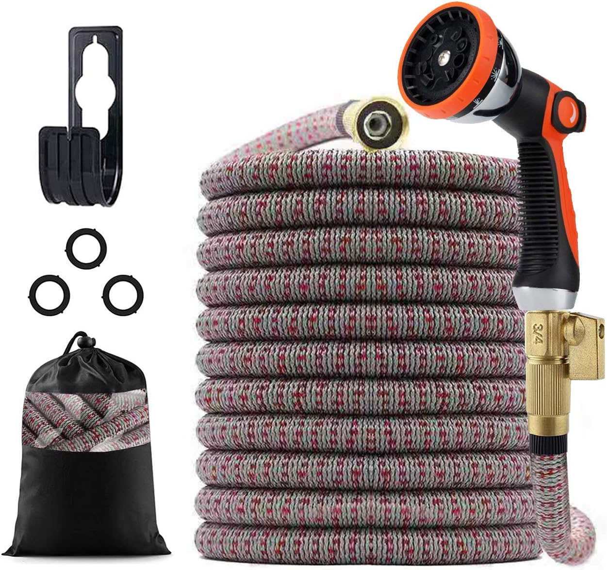 CGKJ2021 Upgraded Expandable Durable No-Kink Flexible Garden Water Hose Set with Extra Strength Fabric Triple Layer Latex Core,3/4