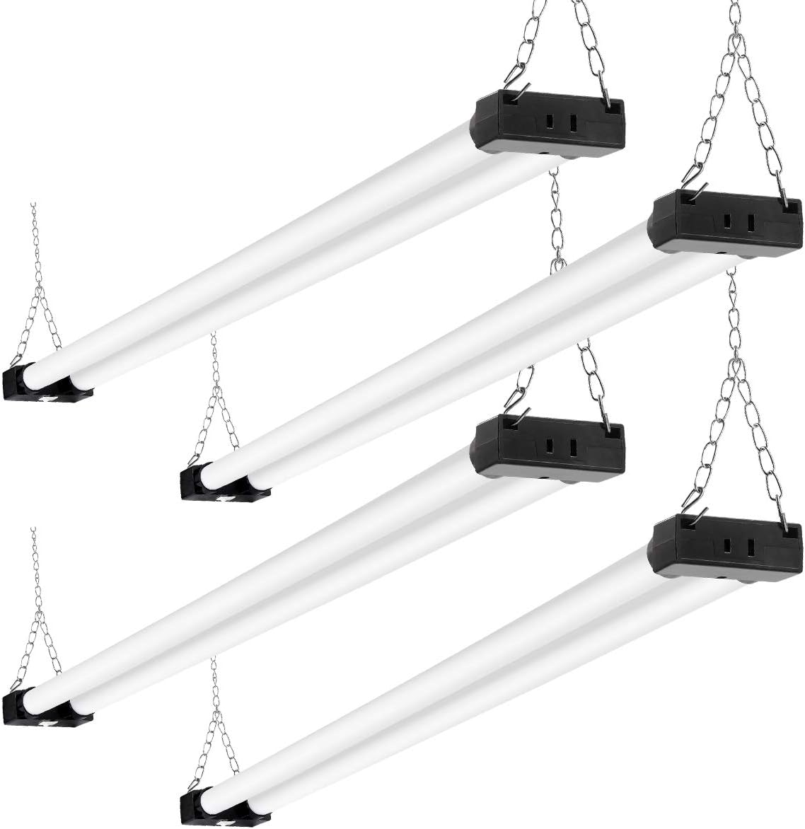Linkable LED Shop Light 4ft 40W 6000K 4500LM Super Bright, Garage Lighting Fixture, with Pull Chain(ON/Off) 6000K 4PK Pack of 2