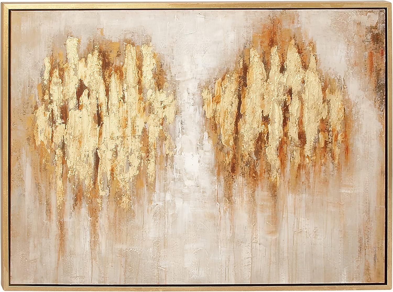 CosmoLiving by Cosmopolitan 43993 Large Metallic Gold Traditional Abstract Art Painting in Metallic Gold Wood Frame | 47” x 36”