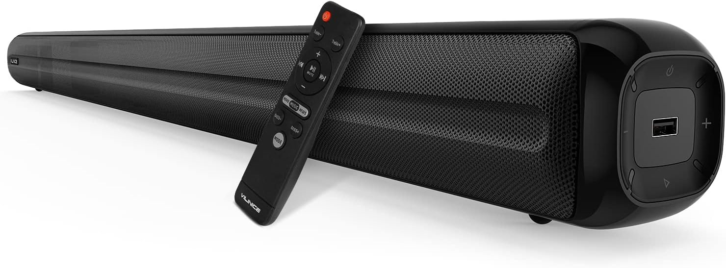 120W Soundbar, VILINICE 39-Inch Sound Bars for TV, 2.0CH TV Sound Bar Wired and Wireless Bluetooth 5.0, Built-in Subwoofer, Aux/RCA/Optical/COA/HDMI ARC Connection, DSP, Bass Adjustable Pack of 2