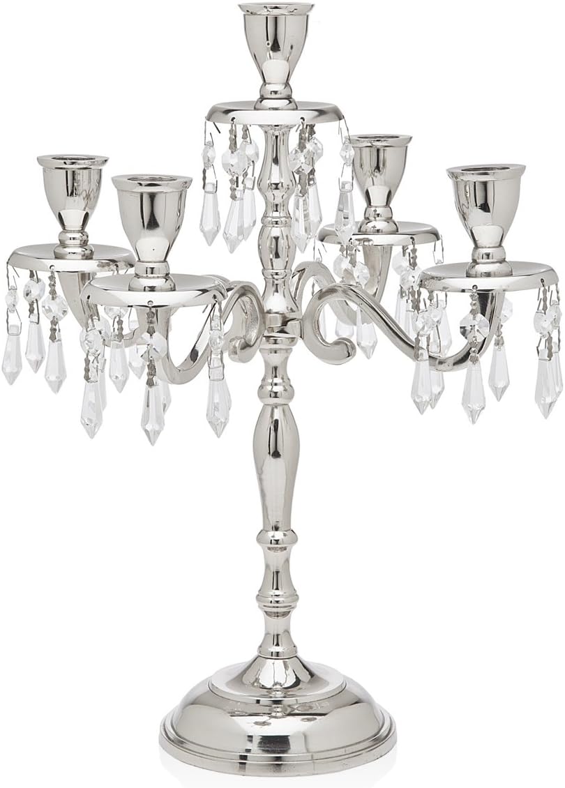 Godinger Traditional 5 Light Candelabra Nickel Base with Crystals Candle Holder Pack of 2