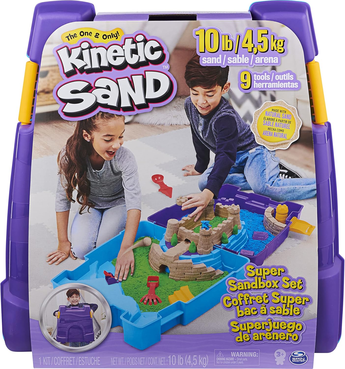 Kinetic Sand, Super Sandbox Set with 10lbs of Kinetic Sand, Portable Sandbox w/ 10 Molds and Tools, Play Sand Sensory Toys for Kids Aged 3 and Up Pack of 2