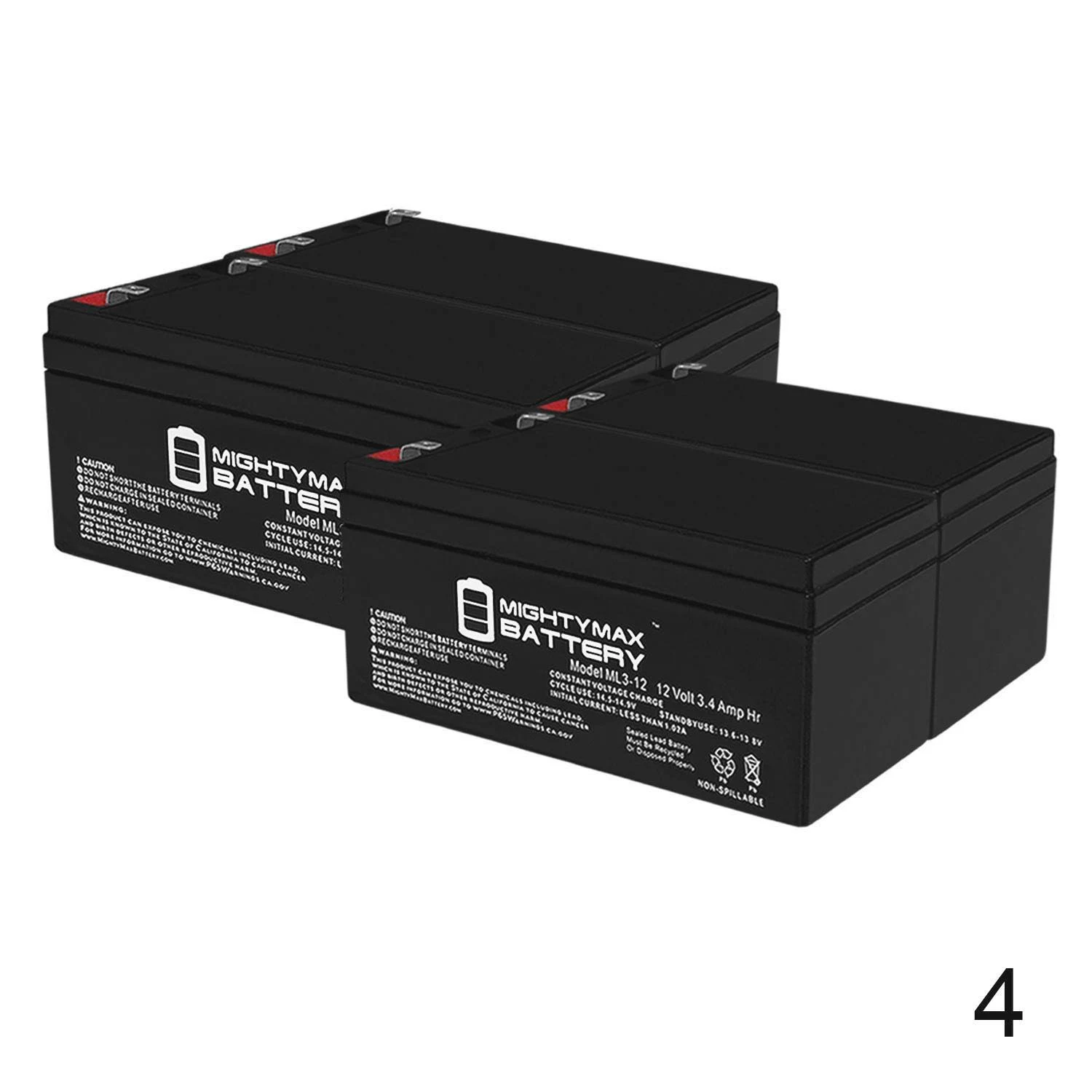 Mighty Max 12V 3Ah SLA Battery replaces Cyber Power CP425 VA, CPS300SL - 4 Pack