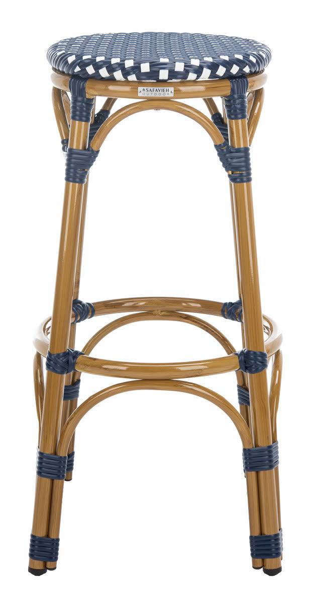 Safavieh Kipnuk Indoor-Outdoor Stacking Bar Stool - Navy / White / Light Brown